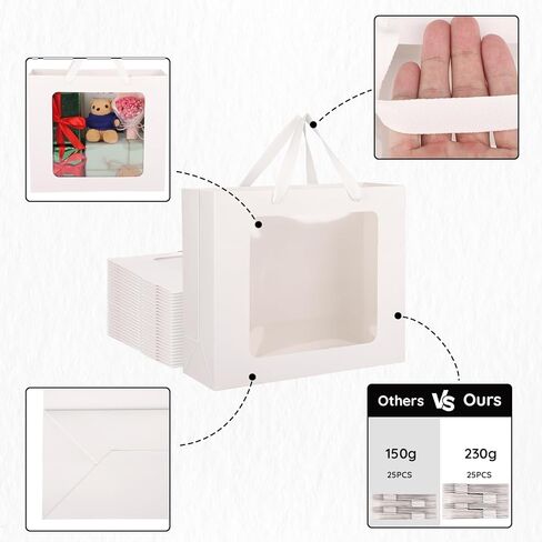 EUSOAR Gift Bags with Transparent Window, 20pcs 12.5"x4.5"x11" Kraft Brown Clear Paper Gift Bags with Handles, Bouquet Tote Gift Shopping Bags Bulk for Wrapping Wedding Festival Bridal Party in Kuwait