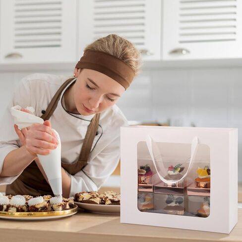 EUSOAR Gift Bags with Transparent Window, 20pcs 12.5"x4.5"x11" Kraft Brown Clear Paper Gift Bags with Handles, Bouquet Tote Gift Shopping Bags Bulk for Wrapping Wedding Festival Bridal Party in Kuwait