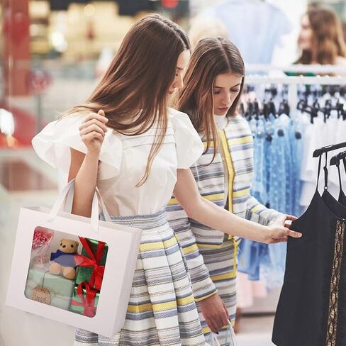 EUSOAR Gift Bags with Transparent Window, 20pcs 12.5"x4.5"x11" Kraft Brown Clear Paper Gift Bags with Handles, Bouquet Tote Gift Shopping Bags Bulk for Wrapping Wedding Festival Bridal Party in Kuwait