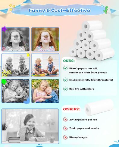 Thermal Paper, 10 Rolls Refill Print Paper for Kids Instant Print Camera, HD Photo Printing Paper Rolls for Most Kids Instant Camera, White in Saudi Arabia