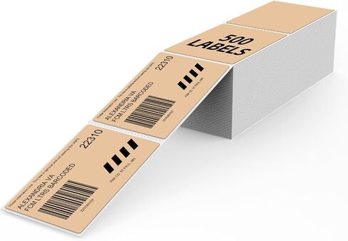 Khaki Thermal Labels 2 × 3 Inch Vinyl Self-Adhesive Fanfold Shipping Stickers Direct Waterproof Perforated Printer Decal for Businesses Warehouse Barcode 500 PCS in Saudi Arabia