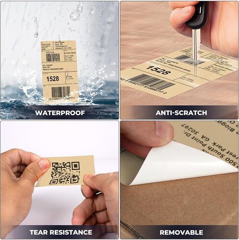 Khaki Thermal Labels 2 × 3 Inch Vinyl Self-Adhesive Fanfold Shipping Stickers Direct Waterproof Perforated Printer Decal for Businesses Warehouse Barcode 500 PCS in Saudi Arabia