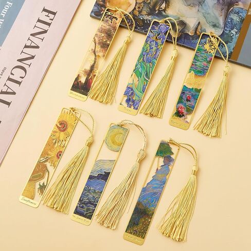 Metal Bookmarks with Tassel Golden Hollow Bookmark Van Gogh Oil Painting Theme Book Mark Bookmarks for Book Lovers Writers Readers Men Women,6 Pieces,Style3 in Saudi Arabia