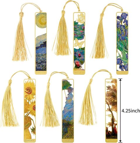 Metal Bookmarks with Tassel Golden Hollow Bookmark Van Gogh Oil Painting Theme Book Mark Bookmarks for Book Lovers Writers Readers Men Women,6 Pieces,Style3 in Saudi Arabia