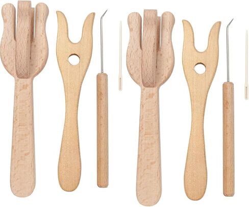 2 Sets Wood Lucet Fork Cord Making Braiding Weaving Tool,Knitting Fork and Needles for Knitters Crocheters and All Fiber Artists in Saudi Arabia