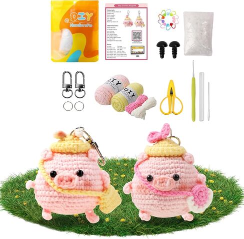 Crochet Kit for Beginners - 2 PCS Fidget Hedgehog with Beads Knitting Kit, Adult Beginner Crochet Kit, Beginner Crochet kit for Kids with Step-by-Step Video Tutorial(Light Brown + Pink) in Saudi Arabia