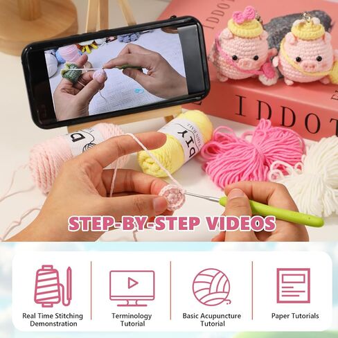 Crochet Kit for Beginners - 2 PCS Fidget Hedgehog with Beads Knitting Kit, Adult Beginner Crochet Kit, Beginner Crochet kit for Kids with Step-by-Step Video Tutorial(Light Brown + Pink) in Saudi Arabia