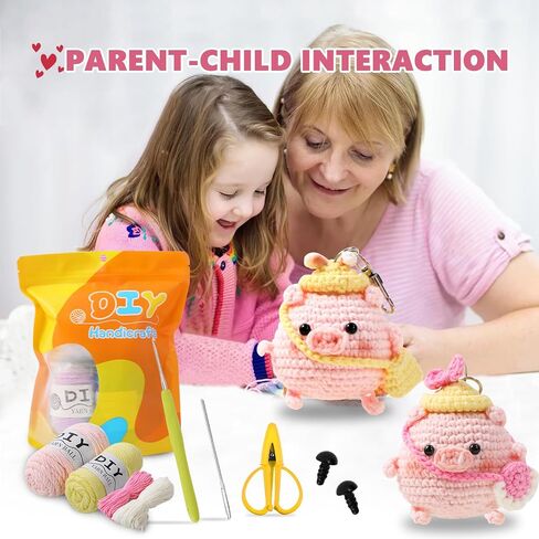 Crochet Kit for Beginners - 2 PCS Fidget Hedgehog with Beads Knitting Kit, Adult Beginner Crochet Kit, Beginner Crochet kit for Kids with Step-by-Step Video Tutorial(Light Brown + Pink) in Saudi Arabia