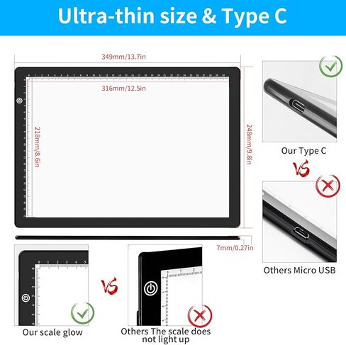 ELICE A4 LED Tracing Light Box مع 4 مقاطع ، لوحة ضوء فن الماس الرقيقة ، وسادة الضوء الساطع ، وضوء من أجل التتبع والرسم ، طاولة ضوء Artcraft لأعشاب الأعشاب الضارة ، الطلاء الماسي ، رسم in Kuwait