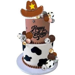 Western Cowboy Cake Topper Brown Ball Cake Decorations Cow Boy Hat Disco Balls for Western Theme Party Cowboy Birthday Party Supplies (02)