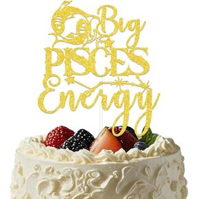 Big Pisces Energy Cake Topper, Pisces Cake Topper, Pisces Cake Decorations, Pisces Party Decorations Supplies Gold