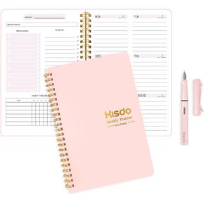 Kisdo Weekly Planner Undated Planner Book with To-Do List,Weely Goals,Habit Tracker, 5.7"X 8" Inch for 52 Weeks Planning (pink)