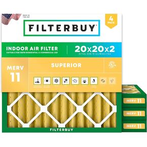 Filterbuy 20x20x2 Air Filter MERV 11 Allergen Defense (4-Pack), Pleated HVAC AC Furnace Air Filters Replacement (Actual Size: 19.50 x 19.50 x 1.75 Inches)