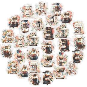 46 Pcs Coffee Themed Stickers for Scrapbooking Journal Card Making Collage Envelope Letter Diary Planner Notebook Kindle Phone Case Laptop Craft Decoration, 23 Patterns