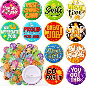 Yinkin 120 Pieces Large Motivational Button Pins Bulk 1.7 Inch Recognition Buttons Good Job Reward Badges Round Inspirational Pin Badges Appreciation Team Award for Employee Kid Worker Gifts,12 Style