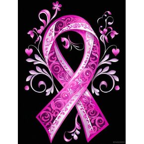 Heart Pink Ribbon Diamond Art Painting Kits for Adults, Breast Cancer Awareness DIY Diamond Painting Set, Diamond Painting Pictures Home Wall Decor Entrance Decorations 12x16 Inch
