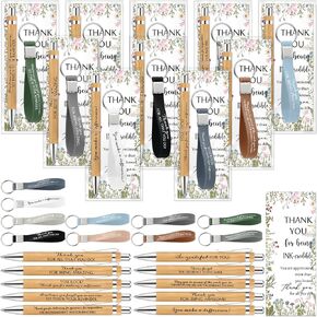 Geyoga 10 Sets Employees Appreciation Gifts Inspirational Bamboo Pens Silicone Keychain with Card for Graduation Father's Day Gift