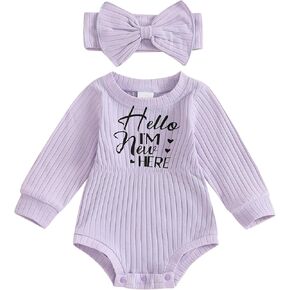 ZAXARRA Infant Baby Girl Fall Outfit Clothes Long Sleeve Knit Romper Jumpsuit with Headband Newborn Coming Home Clothing (Khaki, 0-3 Months)