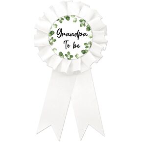 Eucalyptus Grandpa To Be Tinplate Badge Pin, Leaves Grandpa to Be Pin for Men, Greenery Gender Reveal Brooch Button Pin, White Rosette New Grandpa Button for Baby Shower/Newborn Baby Party Celebration