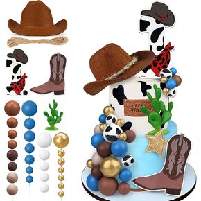 Cowgirl Birthday Cake Topper Cowgirl Hat Scarf Western Rodeo Theme Decoration for Birthday Baby Shower Western Theme Party Favors Supplies (Pink)