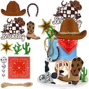 Cowgirl Birthday Cake Topper Cowgirl Hat Scarf Western Rodeo Theme Decoration for Birthday Baby Shower Western Theme Party Favors Supplies (Pink) in Kuwait
