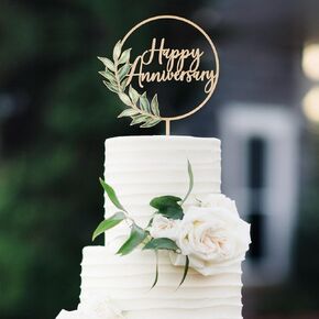 Happy Anniversary Cake Topper Metallic Black Wedding Anniversary Cake Decoration