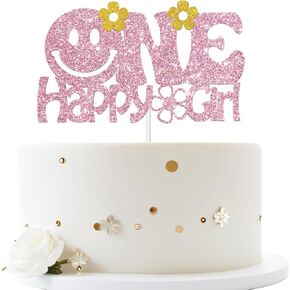 Dill-Dall One Happy Girl Cake Topper, Sweet One, My 1st Birthday Cake Picks, Baby Girls Happy 1st Birthday Party Decorations Supplies