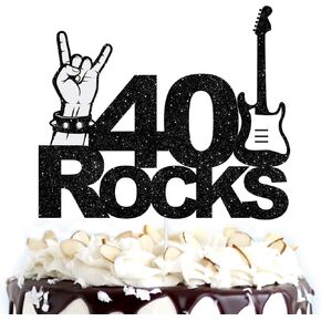 40 Rocks Happy Birthday cake topper – Rock'n'Roll Theme Happy Birthday Party Decoration