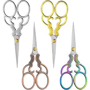 4Pieces Sewing Embroidery Stork Scissors Stainless Steel Crane Shape Scissors Vintage Fabric Shears for Sewing Art Work Threading Needlework DIY Tools (4 Colors)