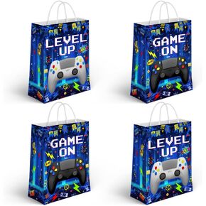 Lofaris Game on Goodie Bags for Gamer Birthday Party, 16 Pack Arcade Video Game Snack Bags, Treat Candy Favors with Handles, 8x6x3 inches, Gaming Theme Party Supplies for Kids & Adults