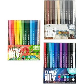 Art 101 Creative Tools Illy Alcohol-Based Markers, Twin Tip, Assorted Colors, 12/Pack, 3 Packs/Carton (41110)
