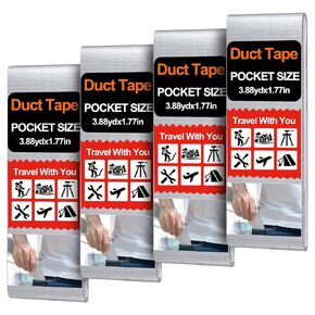 4 Pack 1.77 in x 10 ft Travel Duct Tape Small Duct Tape Pocket Size Flat Thin Mini Roll Flexible Heavy Duty Waterproof Tear by Hand for Repairs Outdoor Emergency Crafts Camping Hiking Sealing