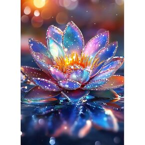 Heibago Flower Diamond Art Kits للبالغين ، 5D Drill Round Round Lotus Painting Gems مع لوحة الماس الكريستال ، ونقاط الماس الزهرة مثالية لديكور الجدار المنزلي 12x16inch