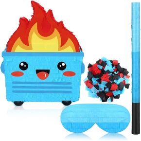 Poen Dumpster on Fire Piñata مع خفاش معصوب العينين وقصاصات بينياتا مضحكة لعيد الميلاد كرنفال حفلة عيد ميلاد ديكور صور دعامة حامل الحلوى، 15.75 × 12.6 بوصة (أخضر)