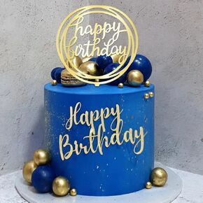 DRWATE BALL CAKE TOPPERS Simplicity Blue Gold Ball Cake Toppers DIY Cake Insert Topper Foam Cake Balls Decoration Decoration for Wedding Anniversary Birthday Baby Shower Party Supplies (Blue Gold)