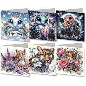 MaiYiYi 6 Pack 5D DIY Turtle Diamond Painting Cards Kit Leopard Diamond Art Greeting Cards Cute Turtle Diamond Painting Birthday Cards for Family Friends Holiday Birthday