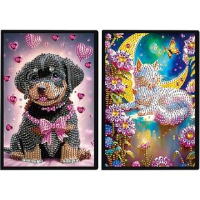 DCIDBEI 2 Pack Diamond Painting Notebooks Dog Cat A5 Blank Diamond Painting Notebook Diamond Art Notebooks Sketchbook Diary Diamond Art Journals Student Office School Supplies (50 Sheets)