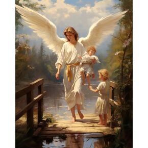 Angel Guardian 5D Diamond Art Painting Kits Round Full Drill DIY Paint by Diamond Number Kits for Beginners Crystal Cross Stitch Diamond Art Wall Decor(30x40cm)(3)