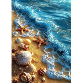 NEWENMO Summer Diamonds Painting Kits for Adults Beginner, DIY 5D Beach Diamond Art Paint with Round Diamonds, Full Drill Gem Art Seashell Starfish Diamonds Art Painting for Home Wall Decor 12x16 Inch