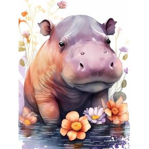EATUKYIC Cute Hippo Watercolor Diamond Painting Kits, Full Round Diamond Art Kits for Adults 5D Diamond Art, Gifts for Family and Friends Home Wall Decor 12x16 Inch