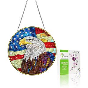 VAIIEYO Eagle Diamond Painting Hanging Ornament,National Flag Diamond Painting Suncatchers Double Side Hanging Kit with Chain, 7.5x7.5 inch Crystal Pendant Art Craft for Gift Home Wall Door Decoration