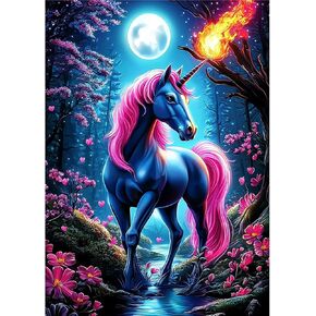 MOGTAA Horse Diamond Art Kits for Adults, Moon Flowers Diamond Painting Kits for Beginners, DIY 5D Diamond Dots Kits Landscape Gem Painting for Home Wall Art Decor 12x16 inch