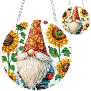 GHHKUD Gnome Diamond Painting Pendant Ornament for Adults Double Sided, Flowers Diamond Art Hanging Pendant, DIY Special Crystal Diamond Gem Painting Board Kit for Window Home Decor