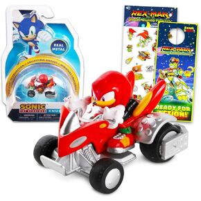 Sonic The Hedgehog Diecast Toy Race Car for Boys - Bundle with Knuckles Pull Back Car Plus Stickers, More | Knuckles Race Car Set for Kids