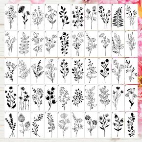 50 Pcs Large Wildflower Stencils Flower Stencils for Painting on Walls Reusable Floral Stencil Flower Painting Stencils Spring Drawing Templates for Crafts Canvas DIY Home Decor(7.8 x 3.9in)