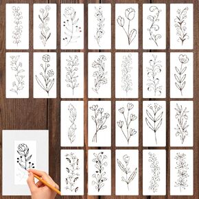 24pcs Wildflowers Painting Template, Floral Stencils Reusable Botanical Art Craft Templates Flower Leaf Drawing Stencils for Painting on Wall Door Crafts Canvas Home Decor
