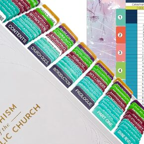 Index Tabs for Catechism of The Catholic Church, Color Coded Clear PVC Laminated Bible Tabs, with Alignment Guide and Page Numbers Sheet Included, Tear-Resistant & Waterproof