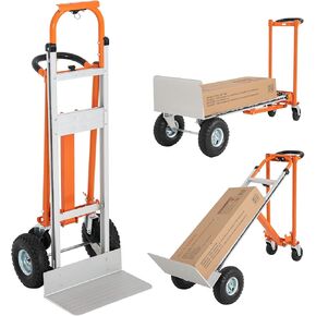 SUN & SUMMER Large Aluminum Convertible Hand Truck, 3 in 1 Heavy Duty Folding Dolly Cart with Wheels for Moving Large Cartons 750 lb Capacity with Ergonomic Handle,10" Hi Tech Rubber Wheels