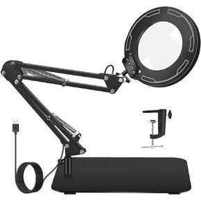 12X Magnifying Glass with Light and Stand, 2-in-1 Magnifier with Light Hands Free, 5 Color Modes LED Lighted, Reading Lamp, Hands Free for Craft Hobby Reading Painting Sewing Close Work.