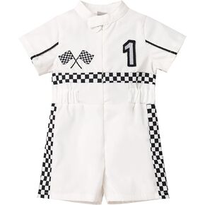 IBTOM CASTLE Baby Race Car Driver Outfit Boys Girls 1st 2nd Birthday Cake Smash Photoshoot Clothes Short Sleeve Racer Romper